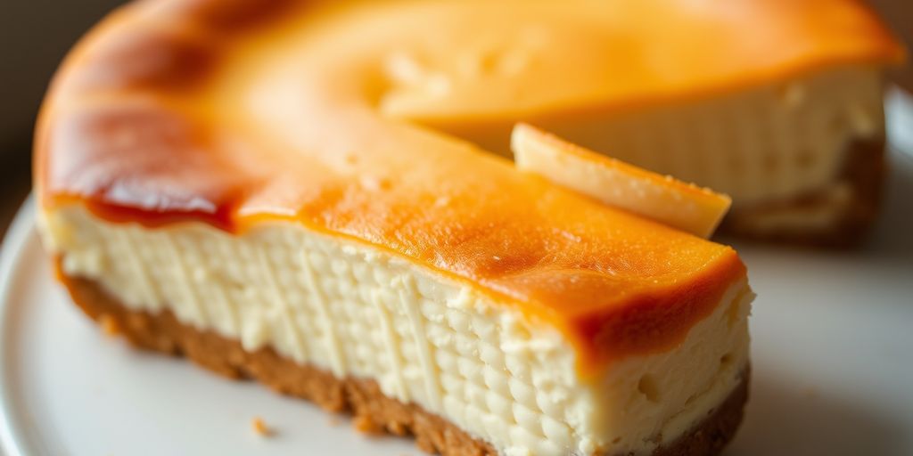 New York style cheesecake with a slice cut out.