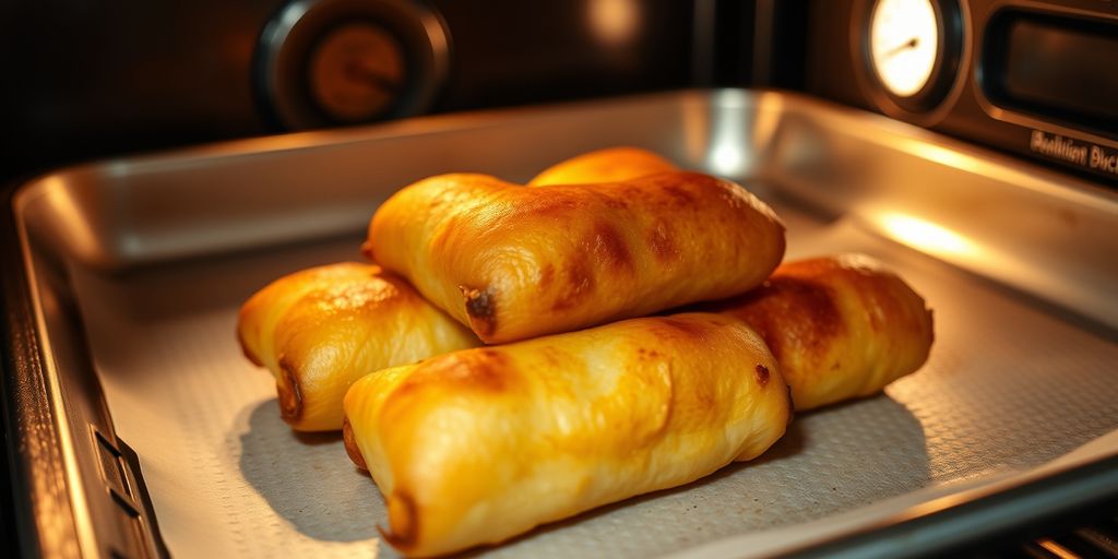 Crispy egg rolls in an oven