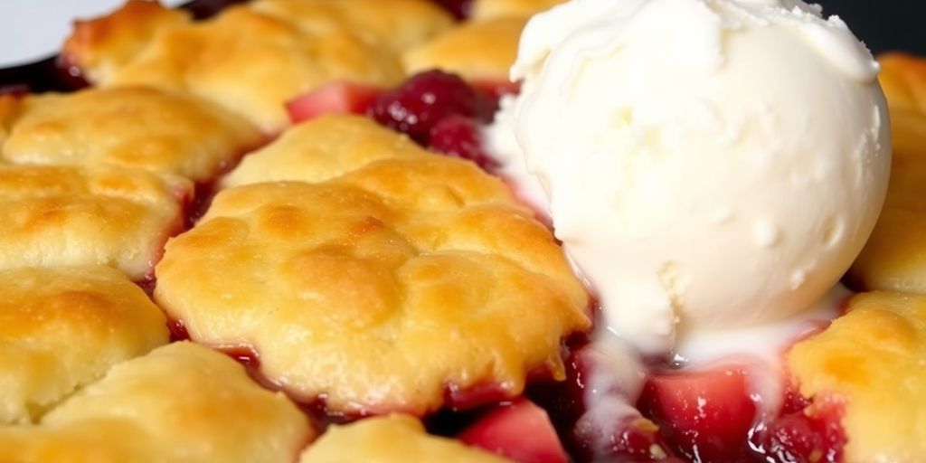 Freshly baked cobbler with ice cream